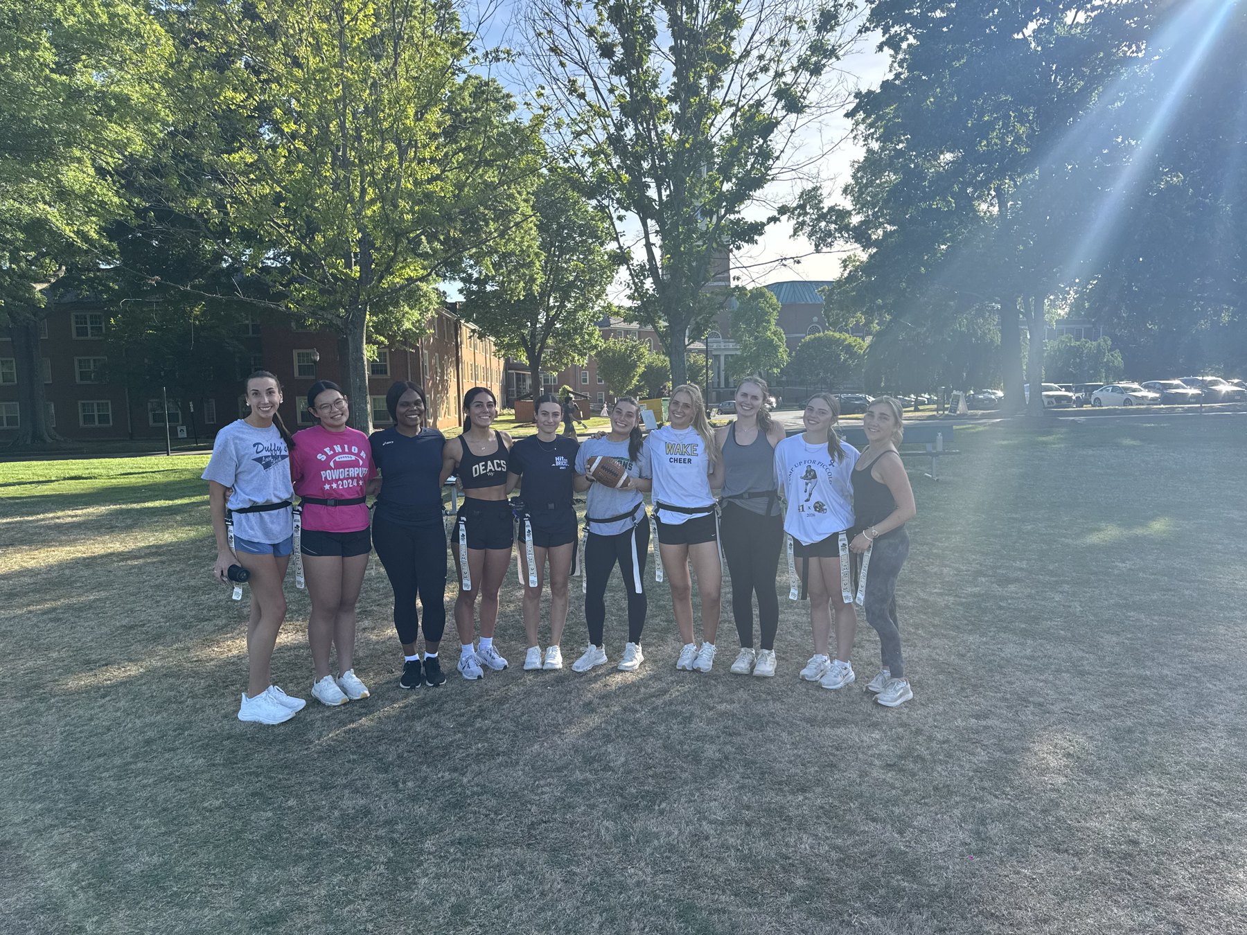 The Wake Forest women's flag football club on campus