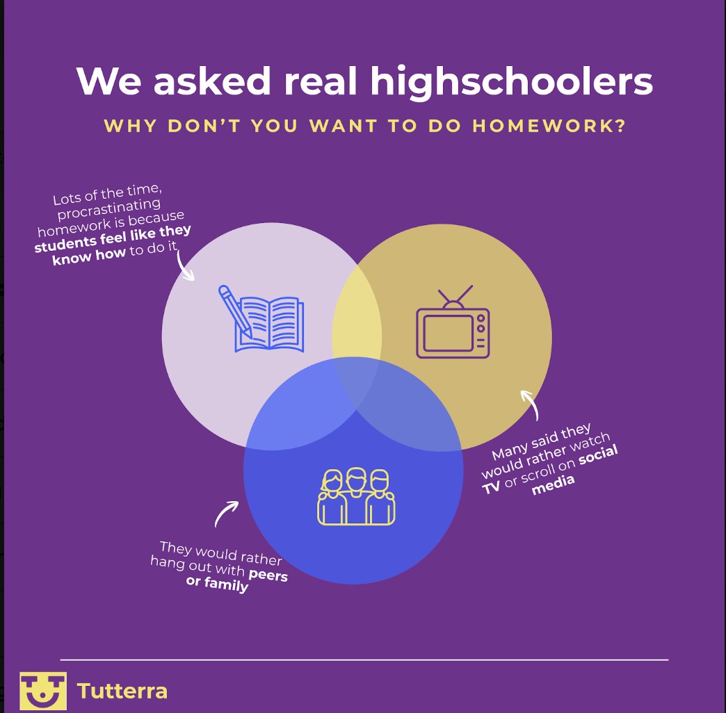 Venn diagram infographic: we asked real highschoolers why they don't want to do homework